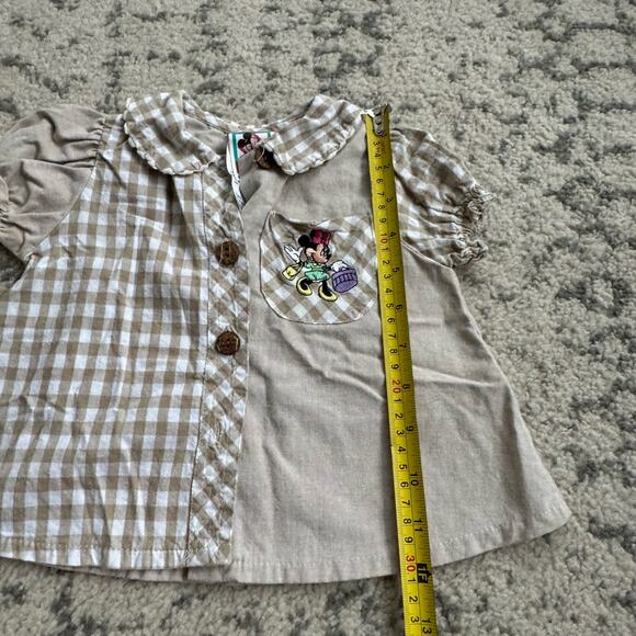 Vtg 1990s Disney Mickey’s Stuff Beige Plaid Minnie Mouse Button Down 12m - Picture 5 of 8